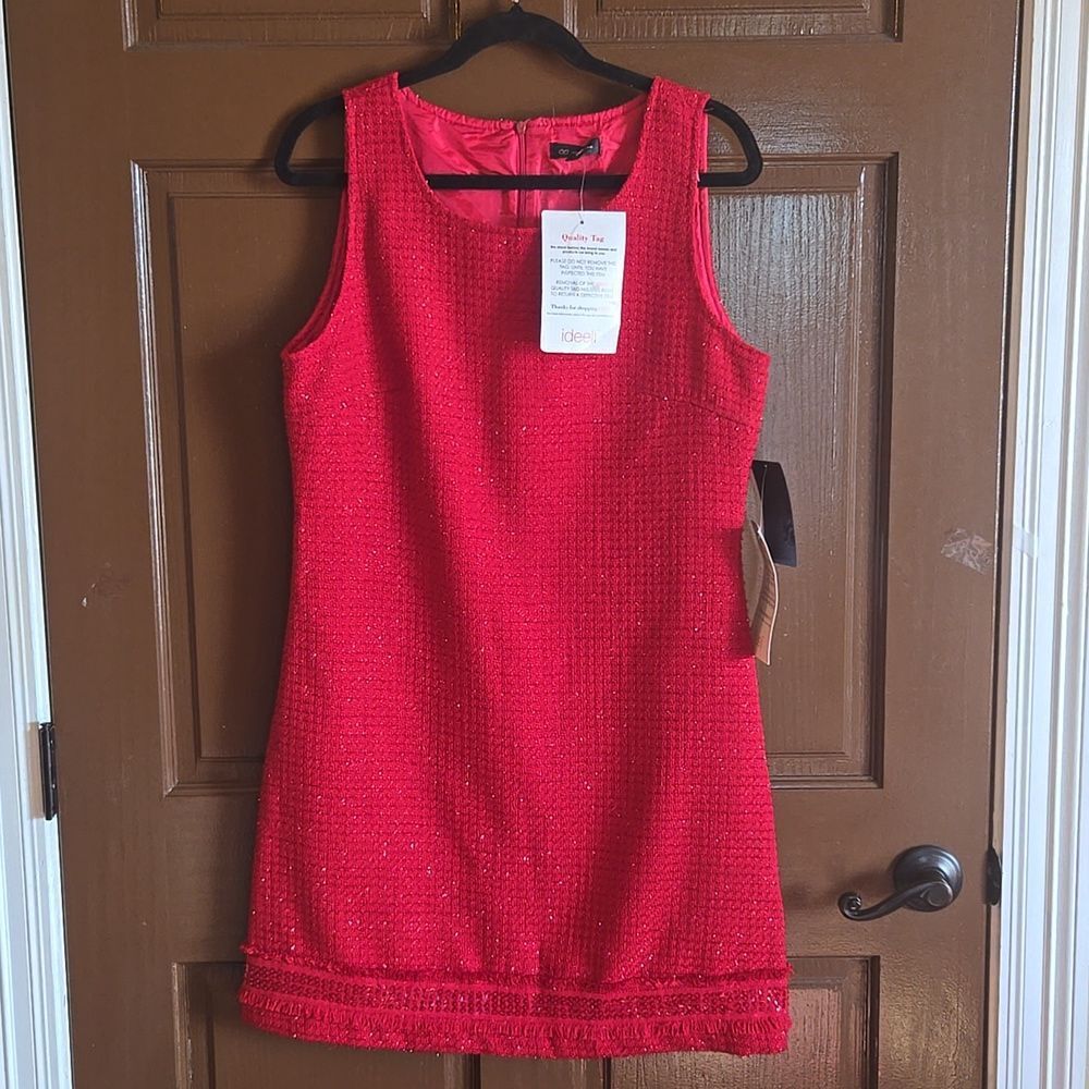 CC Couture-Red textured sleeveless dress with metallic thread Sz L NWT